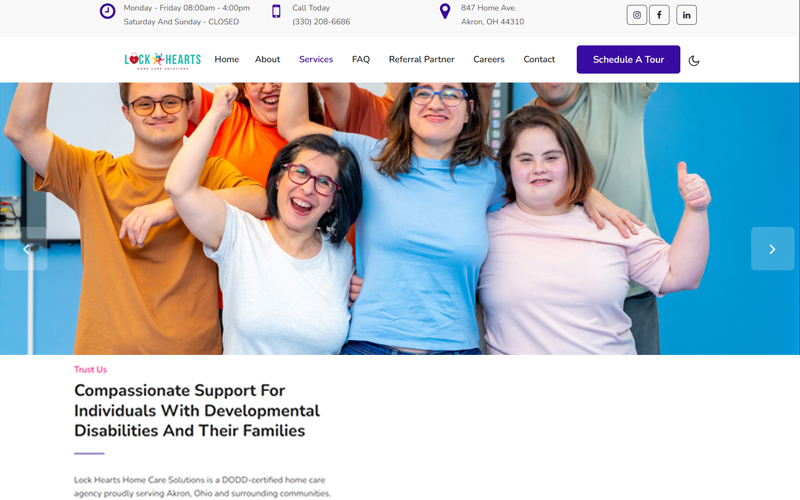 Lock Hearts Home Care Solutions Website Screenshot